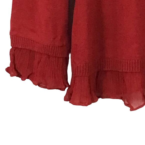 Emanuel Ungaro Silk True Red Crewneck Pullover Ruffle Hem Pullover Sweater sz M - Picture 3 of 8